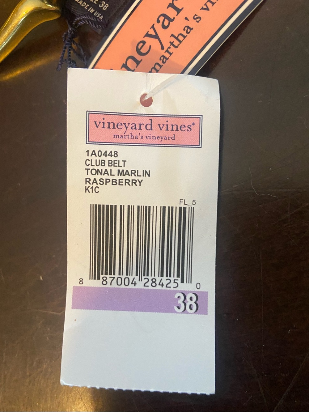 NWT - Vineyard Vines Club Belt Tonal Marlin in Raspberry, Size 38